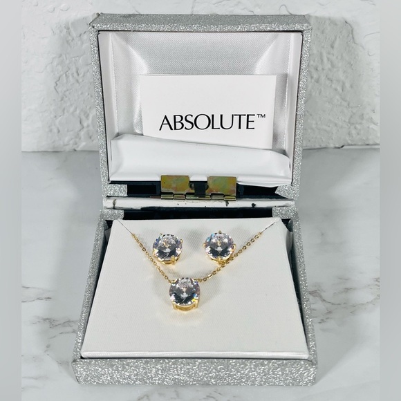 Absolute Jewelry - ⭐️A Absolute CZ Jewelry Set Gold Tone Necklace & Stud Earrings